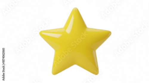 Bright Yellow Five-Pointed Star Symbolizing Excellence, Award, Success, or High Rating on Isolated White Background for UI Elements