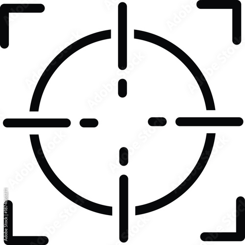 Black crosshair target symbol with rounded corners on white background reticle scope
