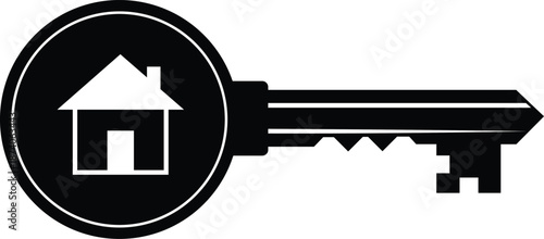 Black house on a key head with white outlines on white background home