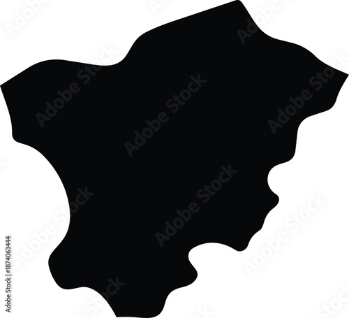 An abstract irregular black silhouette shape or map outline on a clean white background