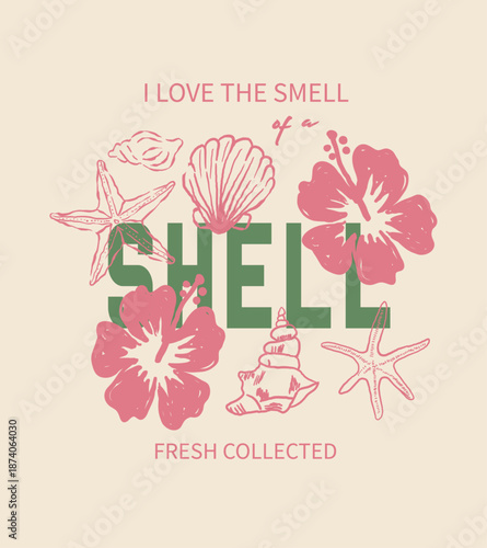 Hand drawn Funny Seashell Design For Men. vintage seashell print artwork. Women Seashell collector lover T-Shirt degine. Vintage summer slogan print drawing illustration for graphic tee. Sketch of sea