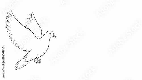 White dove in flight with wings spread, symbolizing peace, freedom, and hope. This illustration can be used for themes of spirituality or unity.