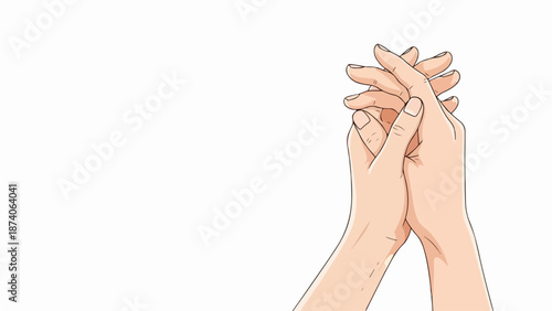 Clasped hands show human interaction, thoughtful contemplation. Hands are intertwined, depicting gesture support, comfort, or prayer, offering sense connection.