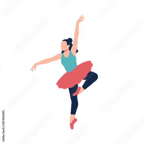 Ballet dancer performing graceful pose on white background.