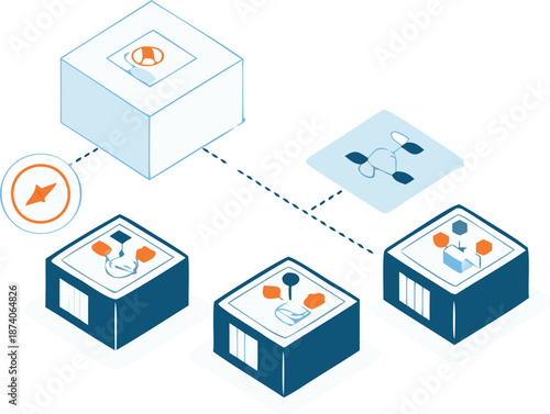Isometric automation system controlling multiple industrial robotic workstations with centralized management and monitoring