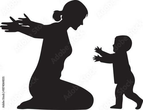 Mother kneeling with baby