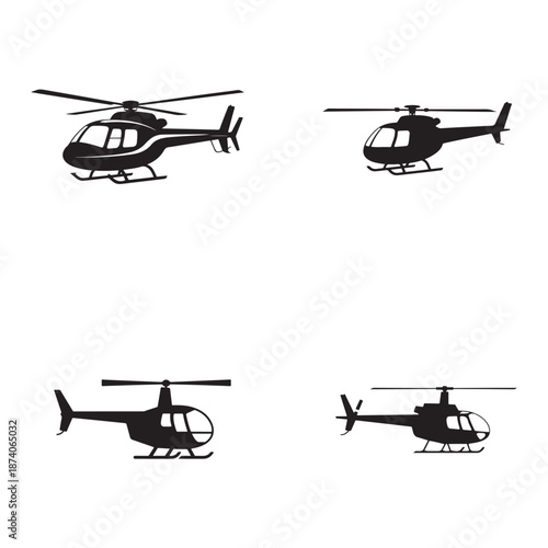 Minimal Helicopter Silhouette Icon Vector