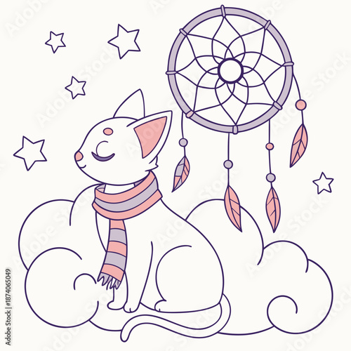 Playful Relaxed Sphynx cat design, styled with with a scarf and Dreamland shades in a Fantasy dream setting