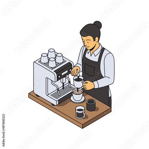 Barista preparing coffee with a modern espresso machine.
