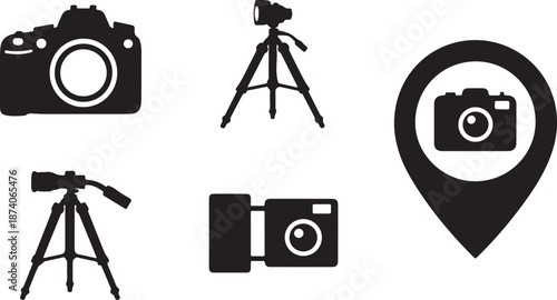 Black and white of cameras and tripods