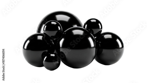 Cluster of Shiny Black Spheres on White Background