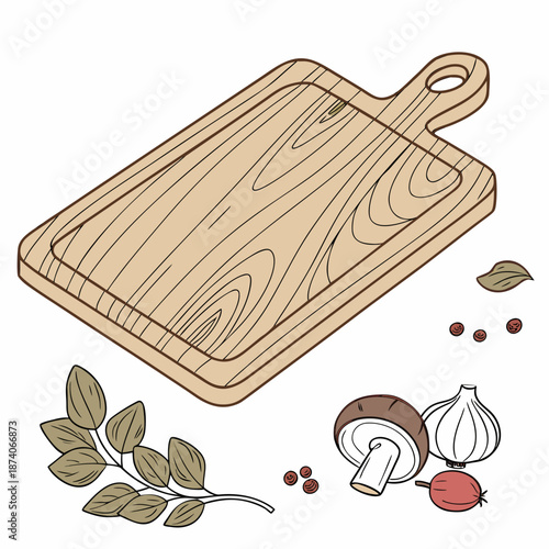 Wooden cutting board with fresh ingredients for healthy cooking