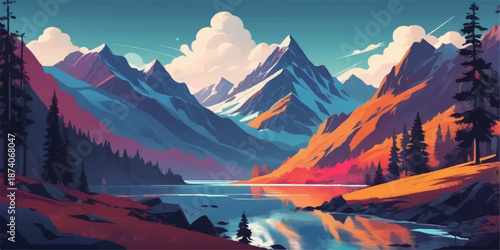 Scenic sunrise over the snowy Alps mountains with a nature landscape reflection in the glacier lake water under a summer sky at a New Zealand wilderness park