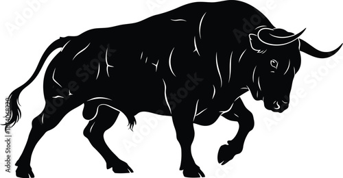 Charging Bull Powerful Animal Black Vector Illustration