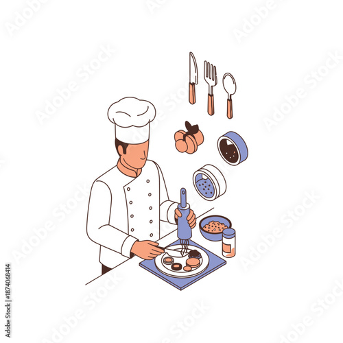 Chef preparing a delicious meal with fresh ingredients.