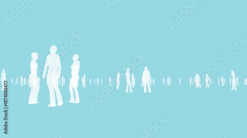 White transparent silhouettes of people on a blue bg 4k
