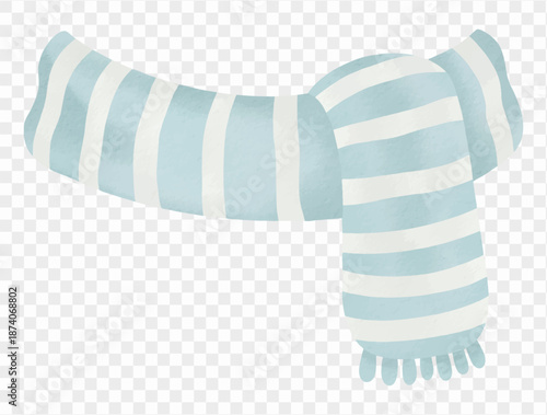 Watercolor blue striped winter scarf cozy illustration vector.