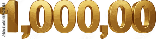 Create a 1.000.000 One million dollars golden number. Metallic gold numbers vector art with white background..