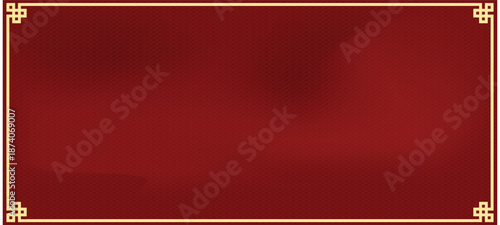 Elegant red background with gold traditional oriental border and frame. Perfect for Chinese New Year, lunar festive celebrations, luxury greeting cards, and Asian cultural design invitations