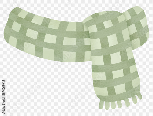 Watercolor green checkered winter scarf cozy illustration vector.