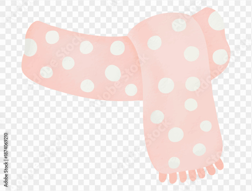 Watercolor pink polka dot winter scarf cozy illustration vector.