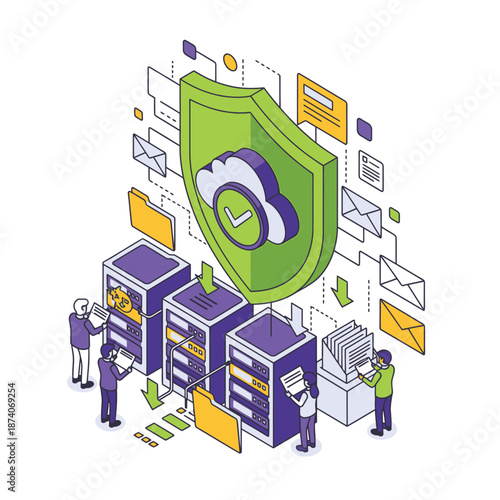 Cloud Security Shield Protecting Data Servers and Files.