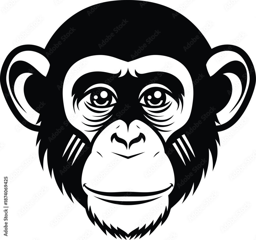 Obraz premium Monkey Face Primate Black and White Vector