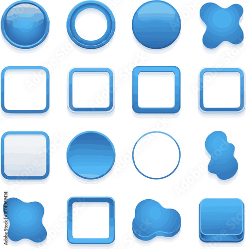 Create a kinds of deferent Blank Mobile application icon, button - Blue circle button vector art with white background.