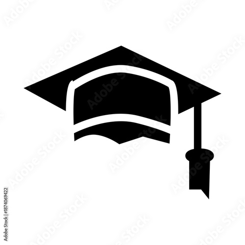 Graduation cap glyph icon, academic mortarboard flat vector symbol for education and university.
