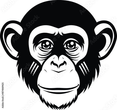 Monkey Face Primate Black and White Vector