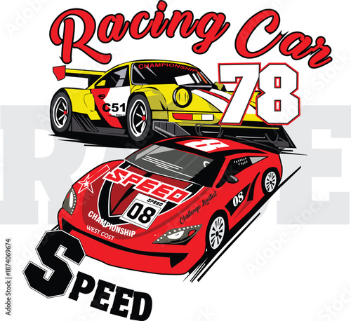 sports racing car print illustrations design