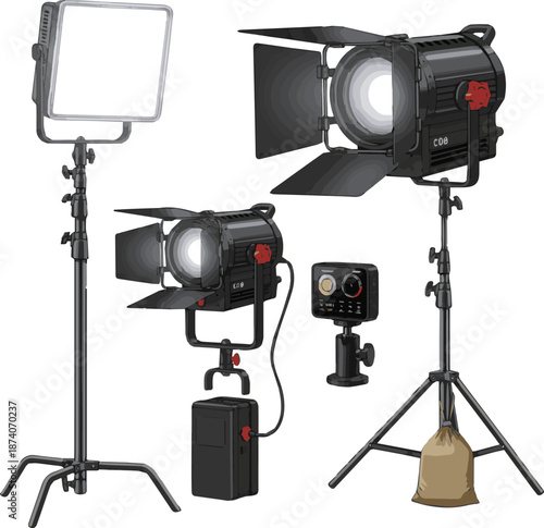 Create a Professional studio light isolated with transparent background. Professional TV and cinema light vector art with white background..