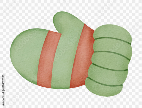 Watercolor green winter sock cozy illustration vector.