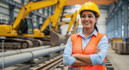 young indian female engineer standing confidently