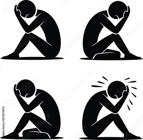 Collection of icons representing depression, anxiety, and headache symptoms