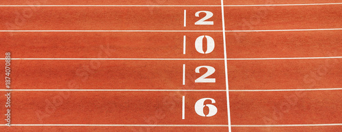 finish line red track athletics running with number 2026