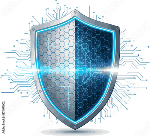 Create a Shield. Protect and Security Technology concept. Digital Shield on abstract technology background. 3d rendering vector art with white background..