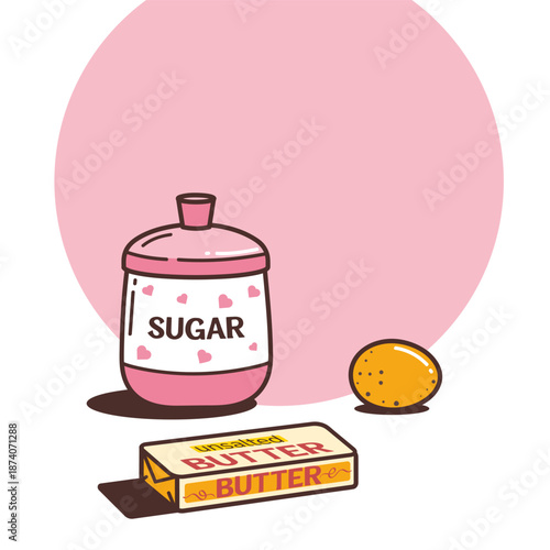 Cute Baking Ingredients Cartoon Illustration