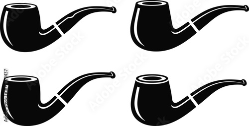 Classic tobacco smoking pipes icon set silhouette. 