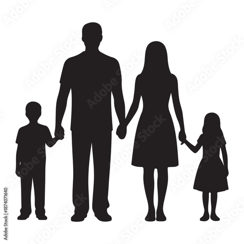 Family Icon Silhouette with Parents and Two Children Holding Hands