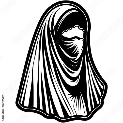 Outline Silhouette Hijab Woman Icon Set Isolated on White Background