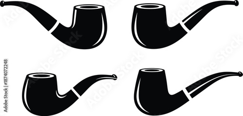 Classic tobacco smoking pipes icon set silhouette. 