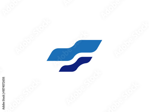 Abstract Blue Wave Symbol: A sleek, modern design features two flowing blue wave elements, conveying concepts of movement, dynamism, and fluidity.