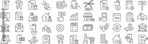 ベクターでモノクロの税金に関する線画アイコンセット
