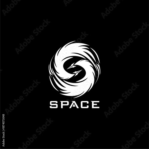 Modern S letter space rocket logo, sleek spaceship shuttle icon for technology and aerospace