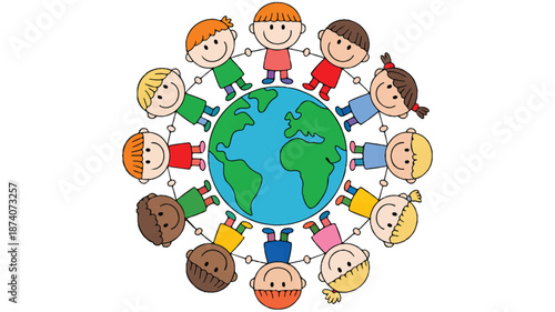 Children of the World Holding Hands Around Earth unity