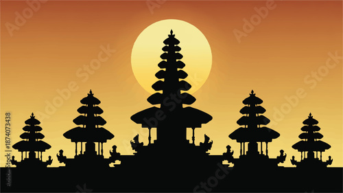 Silhouette of Balinese Temples at Sunset indonesia