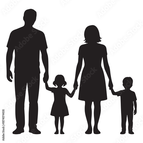 Family Icon Silhouette with Parents and Two Children Holding Hands
