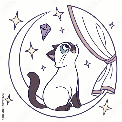 Cute Joyful Birman, accessorized with wearing glasses, in a Starlight Ball world – Lunar Elegance palette vector