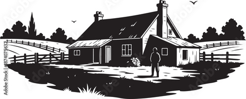 Man standing in front of a rural farm house